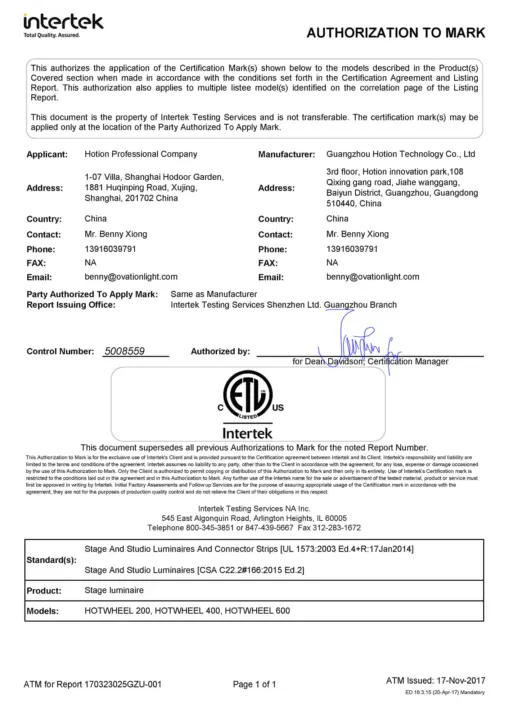 Etl Certificate Hotwheel Series