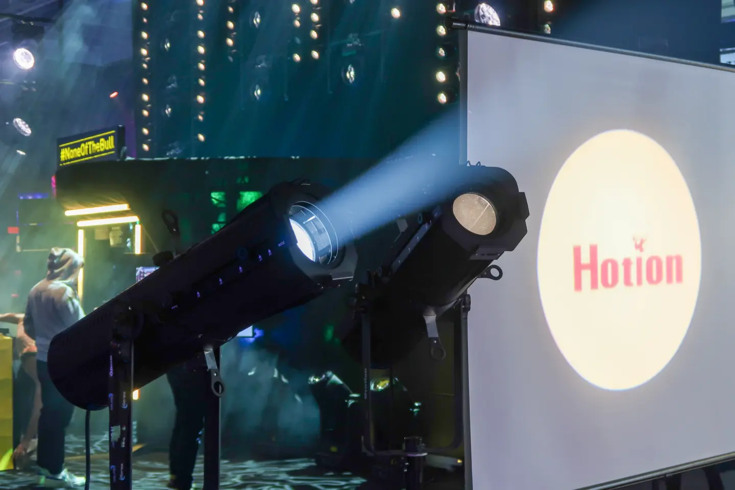 Prolight Sound Frankfurt Profile Spot Light Along With A Logo Projected